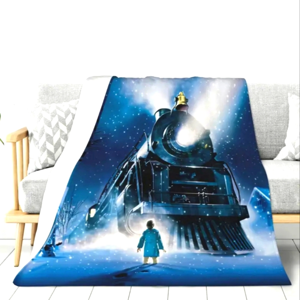 Snowy Train Themed Throw Blanket, Printed Polyester super soft & 2 sides NWT